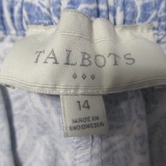 Talbots pants linen/cotton cropped wide leg, light blue & white size 14 - Picture 2 of 10